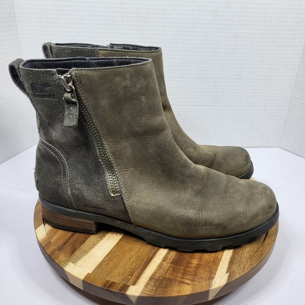 Sorel Women's Emelie Zip Ankle Waterproof Leather Suede Boots Size 9